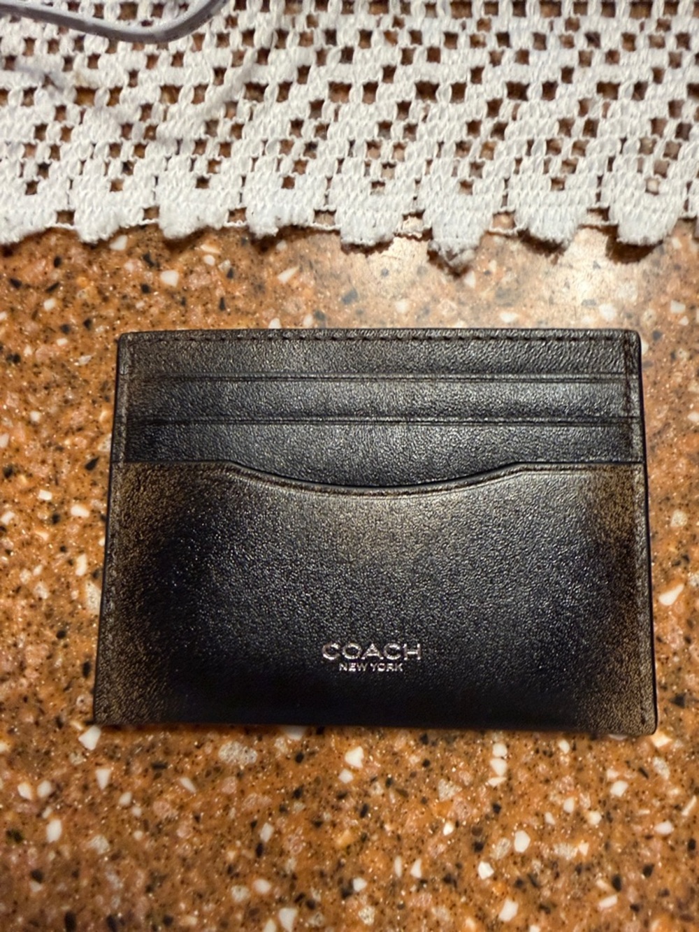 Coach Black Leather Slim Card Holder with Logo